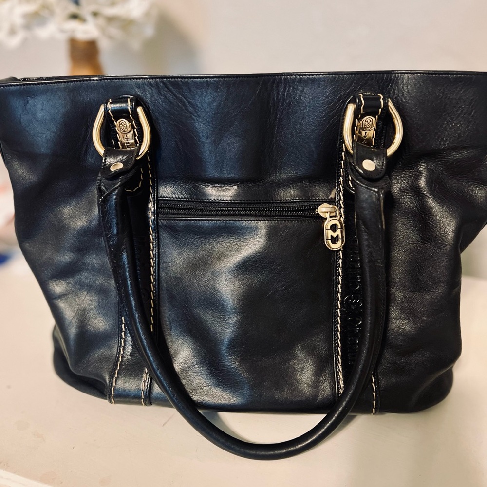 Merino Orlando Italian Leather Tote – Made in Italy, Black with Gold Hardware